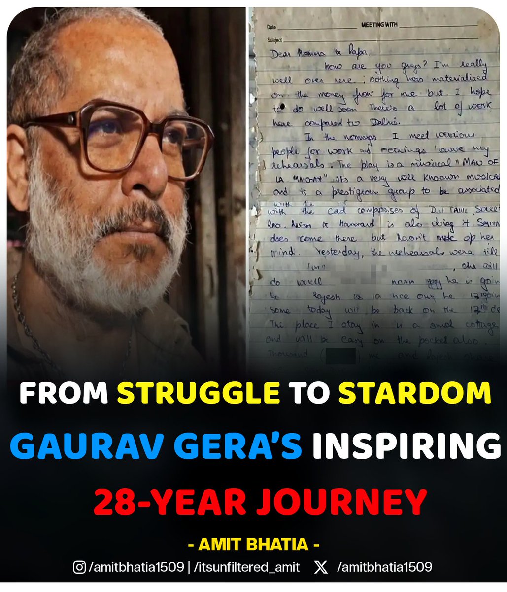 amitbhatia1509's tweet image. From Struggle to Stardom: Gaurav Gera’s Inspiring 28-Year Journey

From a tiny Mumbai cottage to the big screen, Gaurav Gera revisits his 1998 struggle letter—proving grit, patience, and belief can turn hardship into lasting success.

#GauravGera #Inspiration #SuccessStory