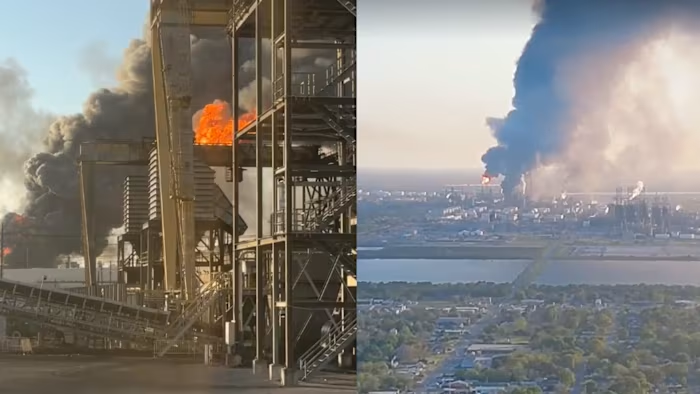 Macropulse01's tweet image. #Breaking Port Arthur Refinery Explosion 🚨
A massive explosion rocked the Valero Port Arthur Refinery in Texas on Monday evening (March 23, 2026), sending a towering plume of black smoke into the sky and triggering emergency measures across the region.