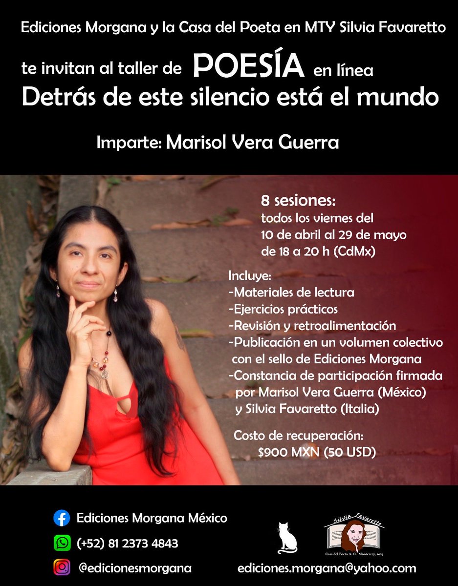 Regia_MT's tweet photo. Regresa el taller de poesía de Marisol Vera Guerra (@veraguerra)
🌼 Toda la info en el flyer 🌼 https://t.co/yLZSHaRSit