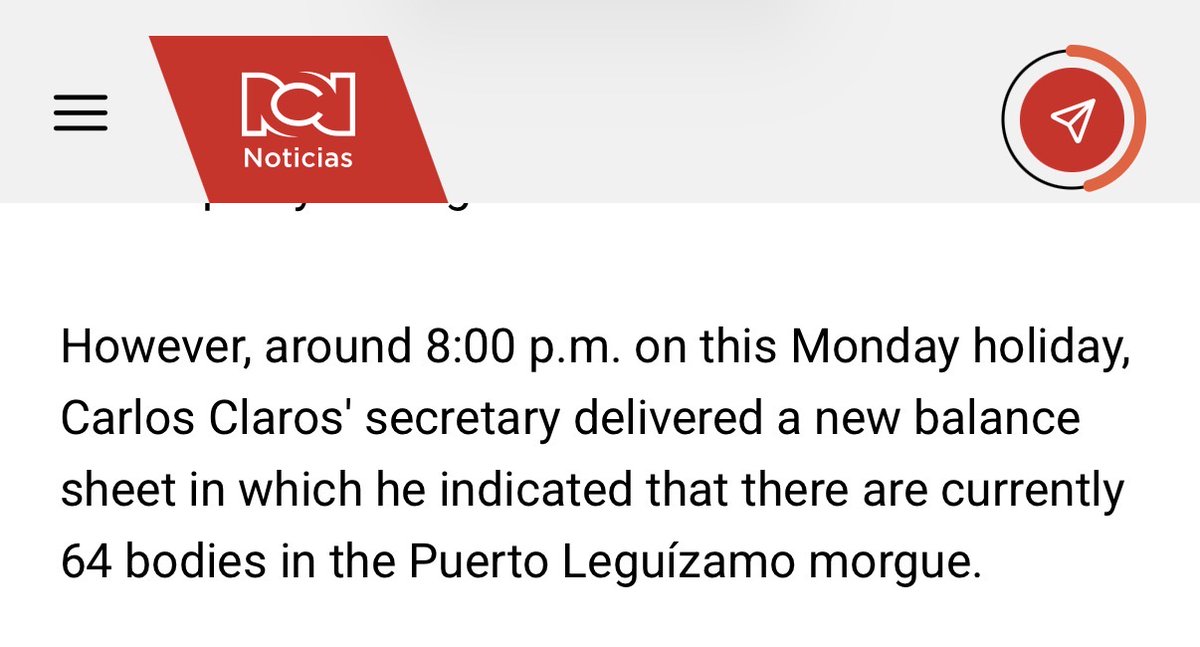 At least 64 people were killed in the Colombian military plane crash in Puerto Leguízamo, per RCN.