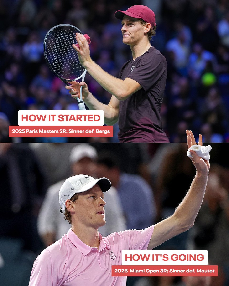 Jannik Sinner has officially broken Novak Djokovic's record for mosts Masters 1000 sets won in a row 🚨 

Sinner has won 26 in a row. He hasn't lost a set at this level since October of last year 🫨 

#MiamiOpen