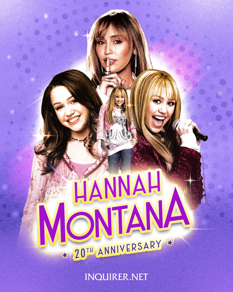 inquirerdotnet's tweet photo. HAPPY HANNAH-VERSARY! ✨

Twenty years later, we’re still singing the best of both worlds. Here’s to the icon who defined a generation, Hannah Montana. #HannahMontana20 https://t.co/DY7fCdRdP9