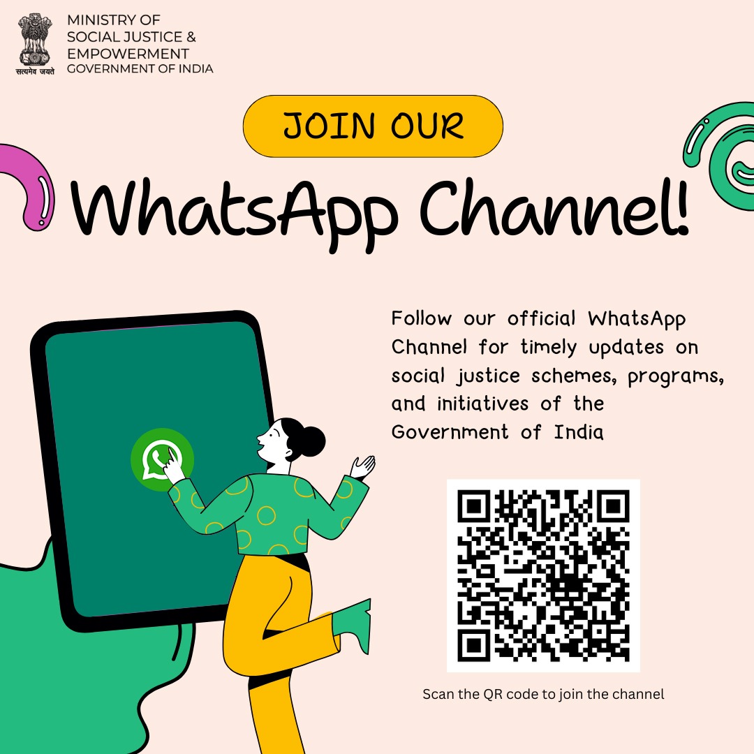 MSJEGOI's tweet image. Join our WhatsApp channel for latest updates—scan the QR code now. #StayUpdated

@PMOIndia @narendramodi @AmitShah @Drvirendrakum13 @RamdasAthawale @blvermaup @PIB_India @mygovindia @MIB_India @NISD_India @nskfdc @NSFDC_MOSJE @nbcfdc
