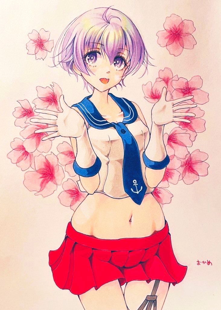 酒匂(艦これ) 「#開花宣言したから桜の絵を貼ろう」|おかめのイラスト