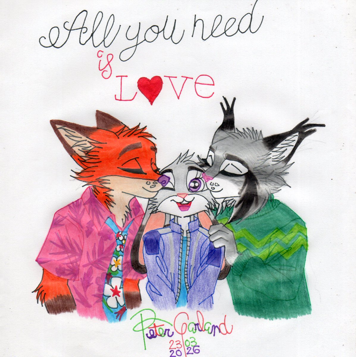 All You Need is Love, Judy 🦊🐰🐱💗

#fanart #Zootopia #Zootopia2 #NickWilde #JudyHopps #PawbertLynxley #bisexual #throuple #shippingart