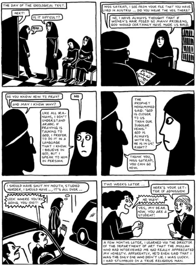 mganj79's tweet photo. @sharghzadeh As I said, her depiction of life in the Islamic Republic when she comes back as an adult is actually relatively grounded. It's clear she had little inclination to misrepresent or embellish it.

I believe the parts featured here were accounted honestly, as they actually happened. https://t.co/0GuzAshg7Y