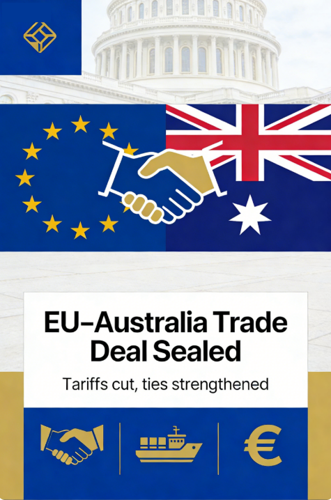 macro_pulse's tweet photo. The EU has clinched a landmark trade deal with Australia — cutting tariffs, boosting exports and securing critical minerals in a shifting global trade landscape. 🌍📈 #EU #Trade #Australia #GlobalEconomy https://t.co/calHuPO6yS