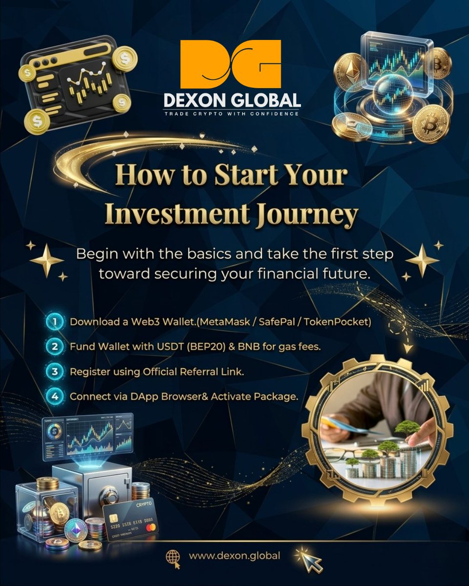 DexonGlobal's tweet photo. 🚀 Want to start your Investment Journey in Web3?

Simple Steps 👇
✅ Create Wallet
✅ Fund with USDT + BNB
✅ Register via Referral Link
✅ Activate Package

💰 Structured Growth. Global Vision.

🌐 Start Today → https://t.co/V0eQ20rFqI

#Crypto #Web3 #InvestSmart #DexonGlobal https://t.co/wnKfl1dqra