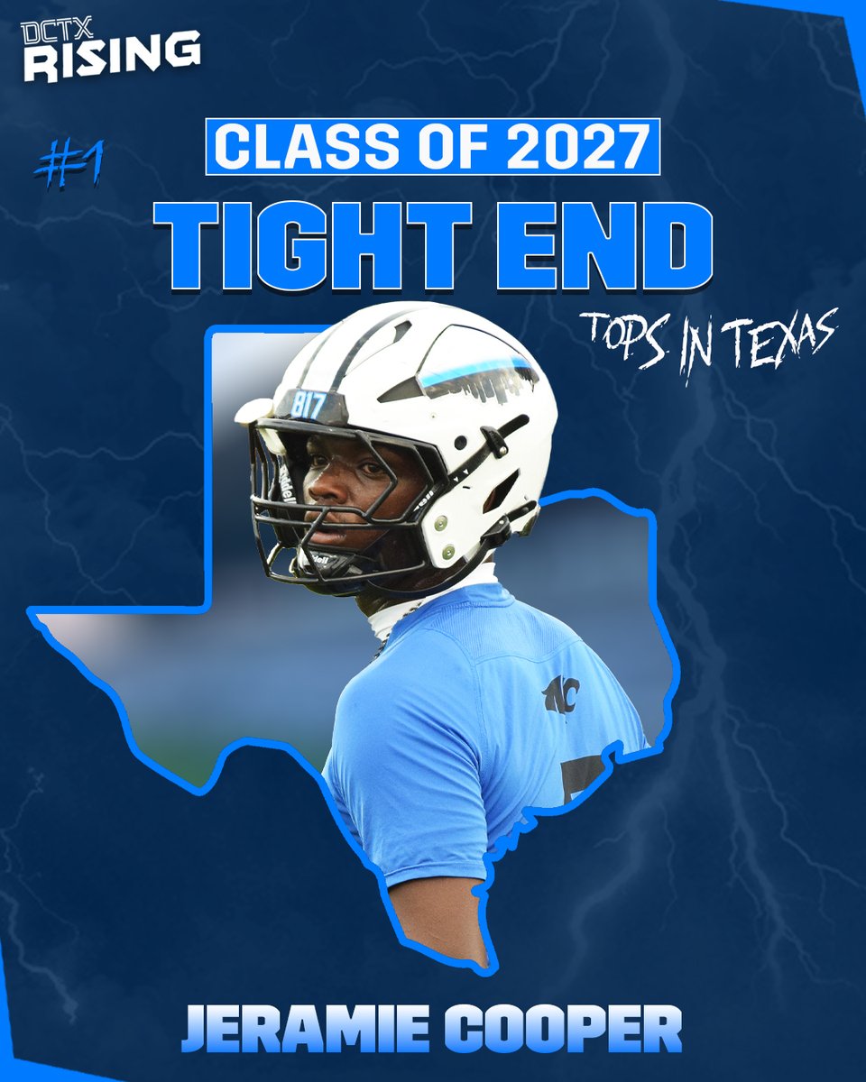 GPowersScout's tweet image. 👑TOPS IN TEXAS👑

North Crowley's Jeramie Cooper (@Jeramie_D1) is rated as the No. 1 #TXHSFB TE in 2027 per @dctf.

Cooper currently has official visits lined up with #GoCoogs #WPS #PurpleReign

@NorthCro_FB | @DemarcusHarri01 | @malloryhartley