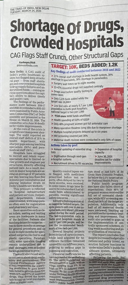 दिल्ली में स्वास्थ्य देखभाल की असली तस्वीर 23 मार्च 2026 को दिल्ली विधानसभा में लोक लेखा समिति द्वारा प्रस्तुत की गई.

तो इस प्रकार से हम भारत को
विश्व गुरु,
2047 तक विकसित राष्ट्र और
दिल्ली को विश्व स्तरीय शहर
बना रहे हैं.

सभी को बधाई और बहुत शुभकामनाएं
<a href="/gupta_rekha/">Rekha Gupta</a> <a href="/PMOIndia/">PMO India</a>