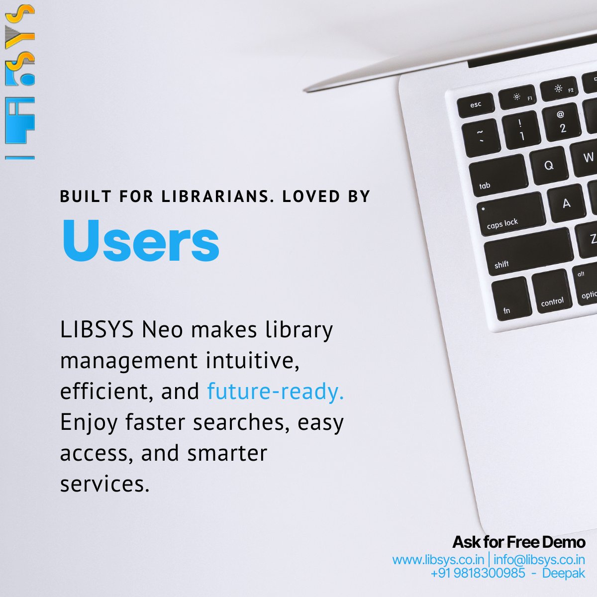 LibsysLtd's tweet photo. Built for librarians. Loved by users
#Libsys #LibsysNeo #LibraryManagementSystem #DigitalLibrary #SmartLibrary #LibraryAutomation #ModernLibraries #LibrarySolutions #IntegratedLibrarySystem #NextGenLibraries #EdTechSolutions #CloudBasedLMS #DigitalTransformation #DataDrivenLibraries #LibraryAnalytics #InformationManagement #Eresources #LibraryProfessionals #FutureOfLibraries
Schedule your demo https://t.co/0RJLn3Tv3g
For more product details https://t.co/VcEfBhkVqO