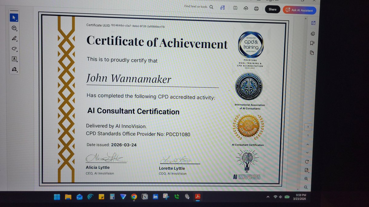 Just received the greatest news of the day and of 2026 so far.  My AI certification just came in and I'm certified.  Let's Go!  Call me if you need help.  I don't care where you are in the world, we can do it.

keystoneoversight.com