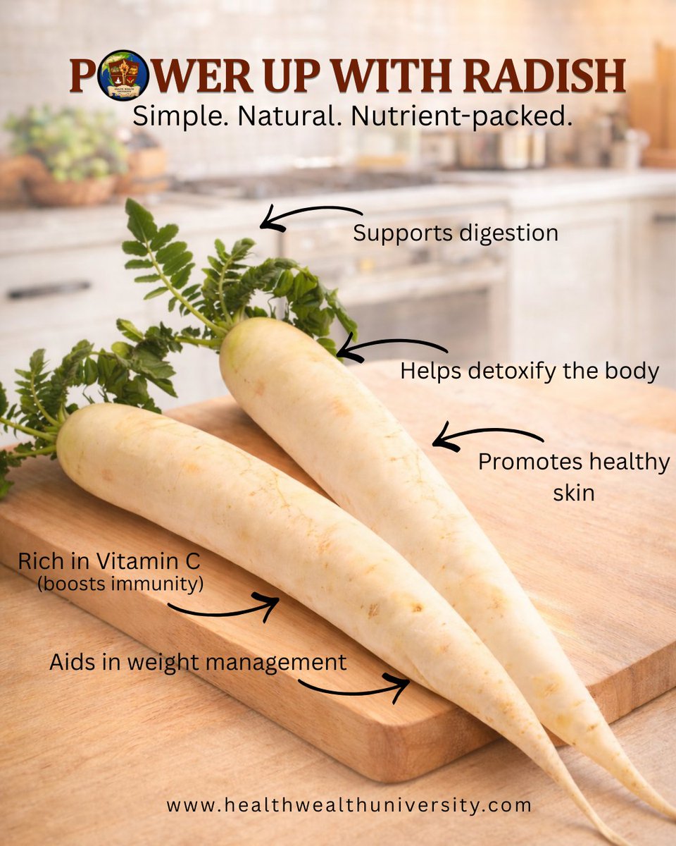 HealthWealthUni's tweet photo. Power up with Radish! A simple, natural, and nutrient-packed powerhouse that supports your overall health. From aiding digestion to promoting healthy skin, radishes are your new best friend!
#PowerUpWithRadish #HealthyEating #BoostImmunity #DetoxNaturally #HealthySkin https://t.co/pOGAQ3N6YP