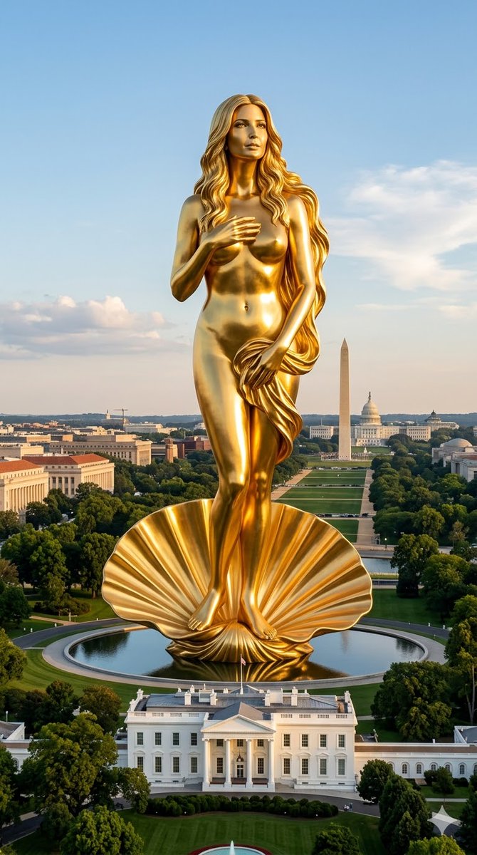 mindtrash2016's tweet photo. Donald Trump just built a giant golden statue of his daughter Ivanka Trump in Washington D.C. behind the White House. https://t.co/kpPazmua3l