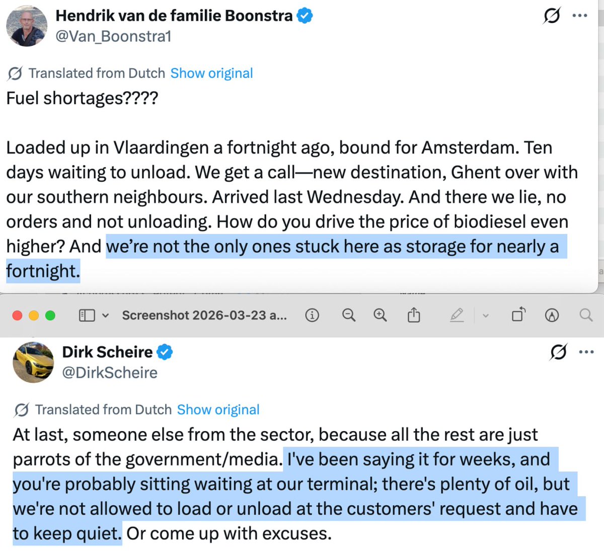 montazeremahdi2's tweet image. جنگ، بخش کوچکی از برنامه اربابان دنیا برای ایجاد بحران انرژی است

کاپیتان کشتی نفت‌کش در اروپا میگوید که «نفت به مقصد آمستردام می‌بردیم، و ده روز برای تخلیه آن منتظر بودیم. دستور آمد که بار را به مقصد دیگری ببریم. چند روز است به مقصد جدید رسیده‌ایم؛ و اجازه تخلیه به ما نمی‌دهند.»