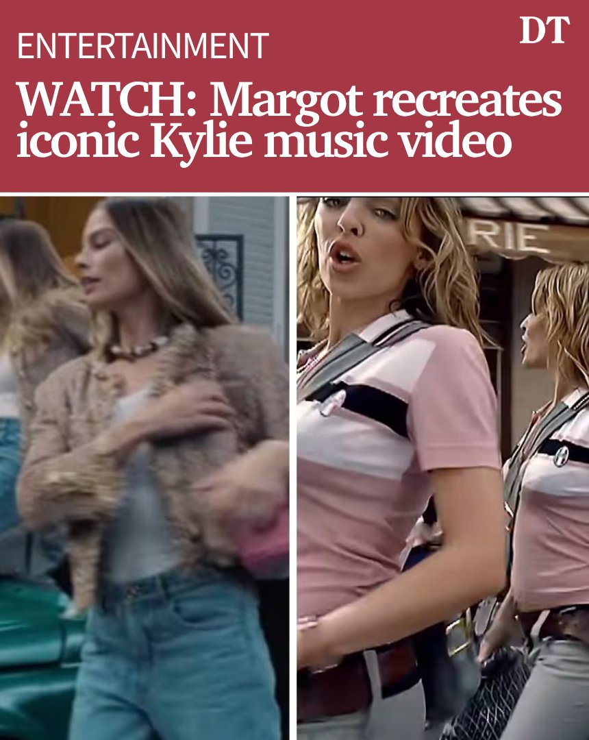 dailytelegraph's tweet image. #MargotRobbie has recreated an iconic #KylieMinogue music video, with the original director returning to capture the magic.

#WATCH THE VIDEO 👀 bit.ly/4t3l8WY

Get the news first with The Daily Telegraph app: bit.ly/4bOfgf8

#music #celebrity