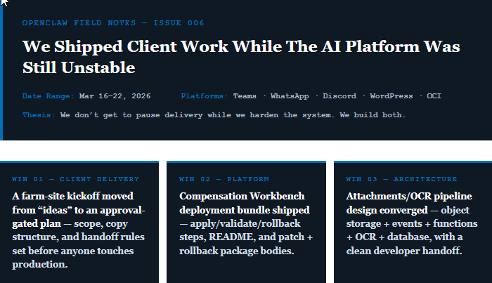 DavidScottNorto's tweet photo. We shipped client work while the AI platform underneath us was still unstable. https://t.co/NdycsXGhiY