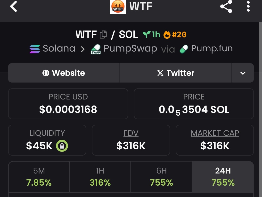 Raghavak0nSol's tweet image. 4x ✅✅✅✅✅✅✅✅✅✅✅✅✅ 

$WTF

MCAP: $319K

CA:
2gNqgLE31QdbQjzw17MMfBuuQraNxFJYeXGUzrgHpump

#SOL
#WTF
