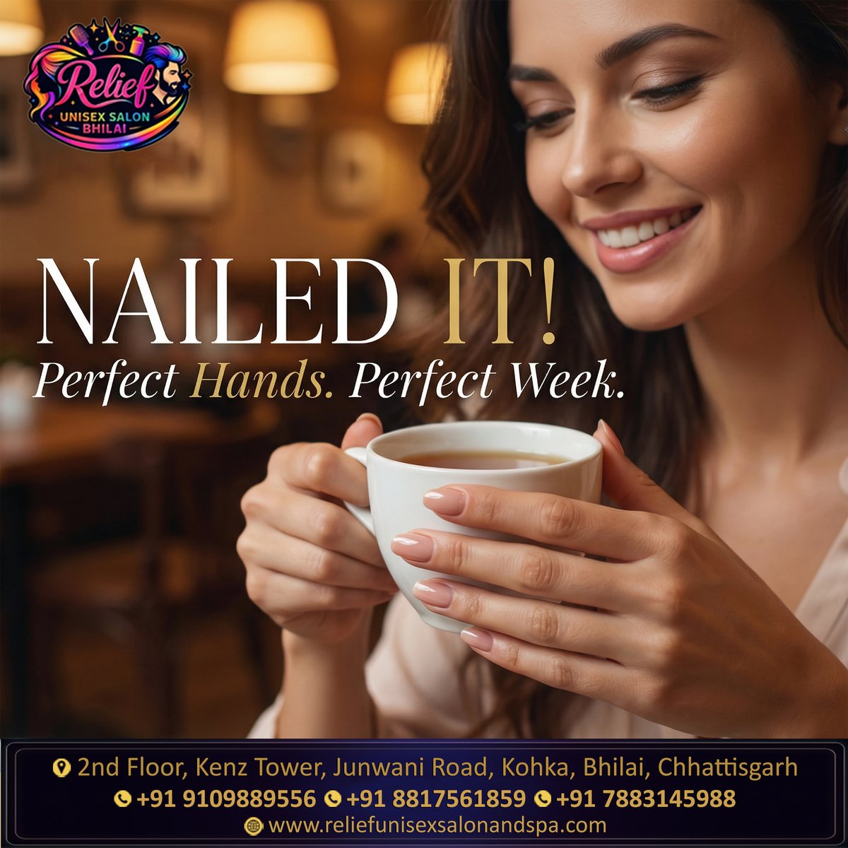 ReliefUnisexSal's tweet image. Start your week with a touch of polish! 💅

A fresh manicure isn't just about looking good, it's about feeling confident and ready to take on the world.

#ManicureMonday #NailArtBhilai #ReliefSalonOfficial #Pedicure #Manicure #BhilaiBeauty #UnisexSalonBhilai #NailCare #InstaNails