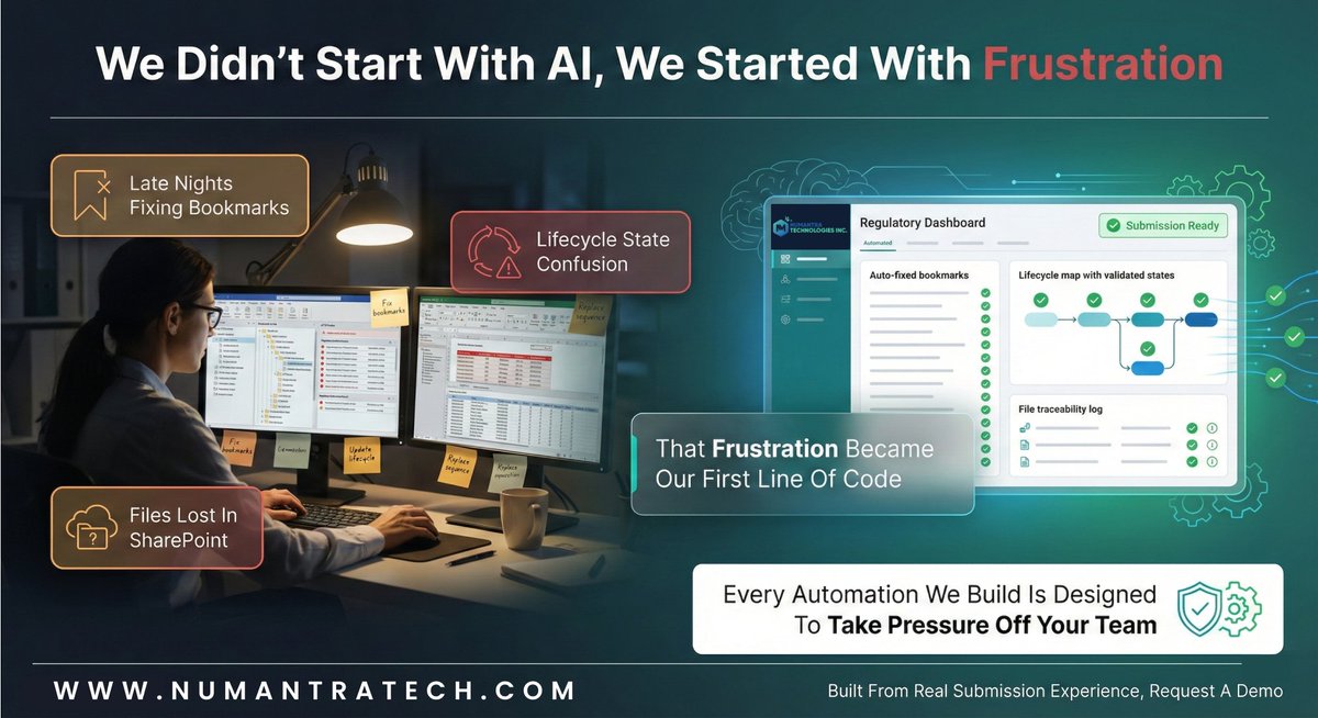 numantra_tech's tweet photo. Late nights, lost files, lifecycle confusion—we’ve been there.

That’s exactly what we’re building to eliminate.

👉 https://t.co/79hdMFYuUs

#RegTech #PharmaTech https://t.co/fbA4CGNC6W