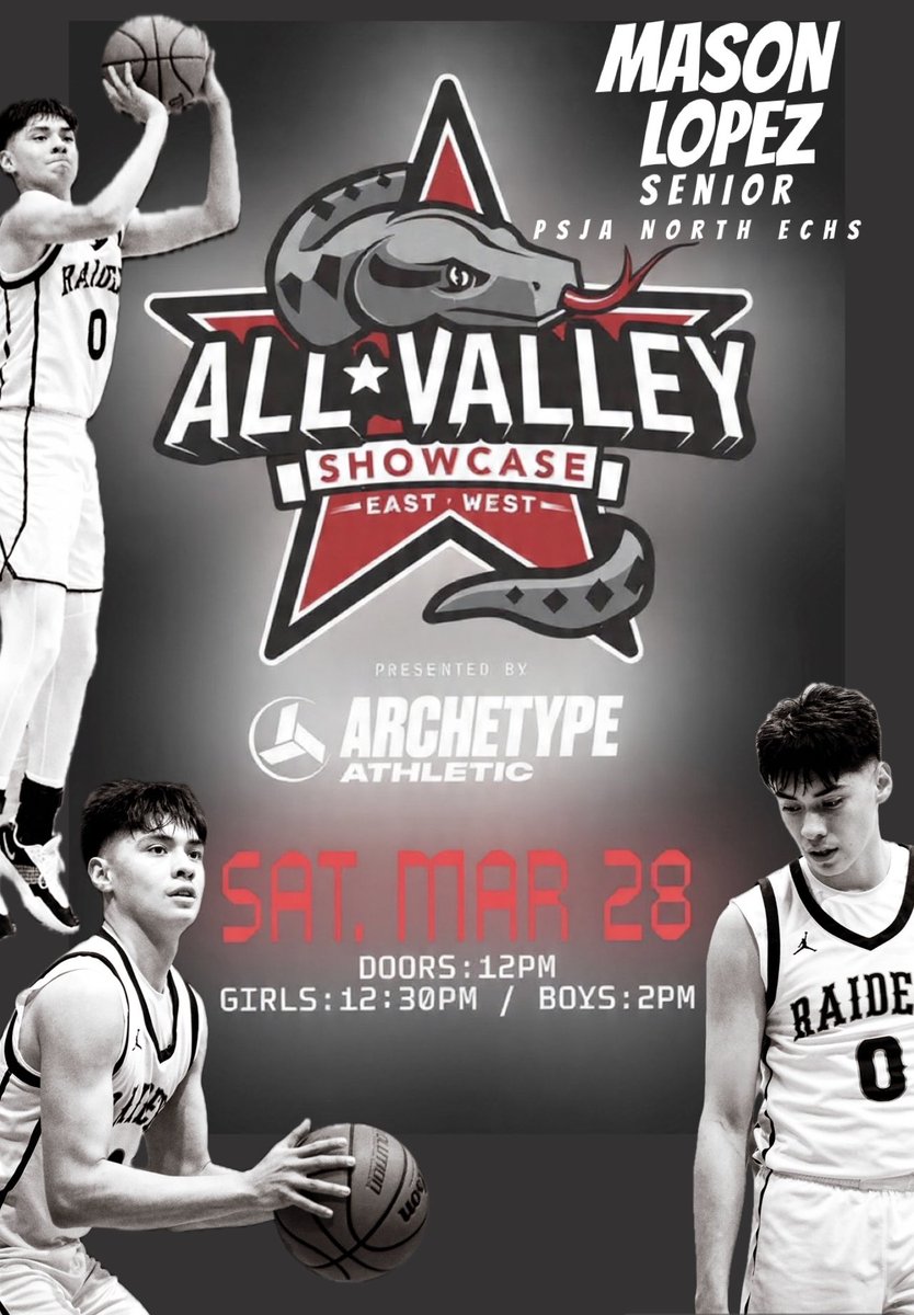 MasonJLopez's tweet photo. Come out and support! 🙏🏻 
All•Valley Showcase ⭐️
East 🆚 West 
Saturday  @BertOgdenArena_ 
March 28th 
⏰2pm
@RGVVipers https://t.co/cwrv7XgryL