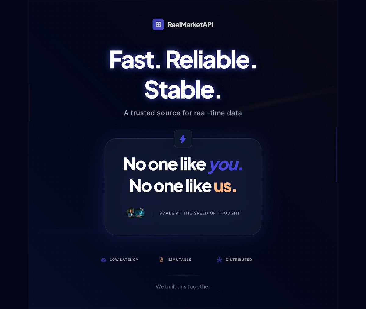 realmarketapi's tweet photo. Fast. Reliable. Stable.

Not just a product — a community.

No one like you. No one like us.
We built this together 🤝
Join us:
 https://t.co/bU1GgFlZbY

#RealMarketAPI #BuildInPublic #DevCommunity #Startups #Fintech https://t.co/RmakoQJKpw