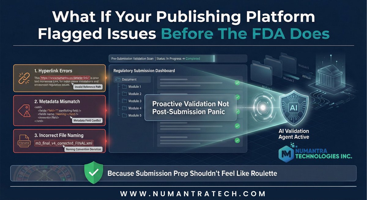 numantra_tech's tweet photo. Catch errors before submission—not after.
AI validation that scans, flags, and fixes before it costs you.

👉 https://t.co/79hdMFYuUs

#RegTech #PharmaTech https://t.co/Vnis4cL6OF