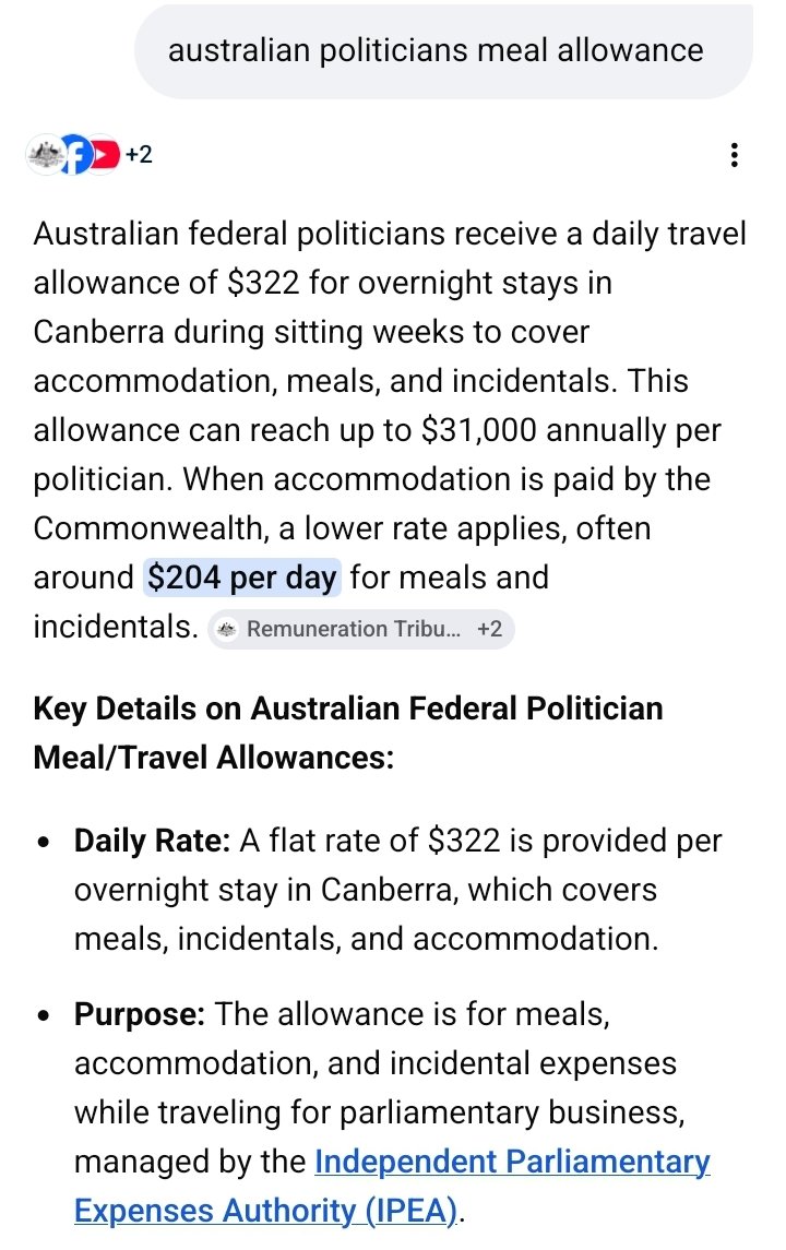 cliff_higson's tweet photo. @hammerofleft @Ausbobsmit Look at how much they get for living away from home allowance &amp; daily meal allowance. #nosesinthetrough https://t.co/4cu2KnFJ8n