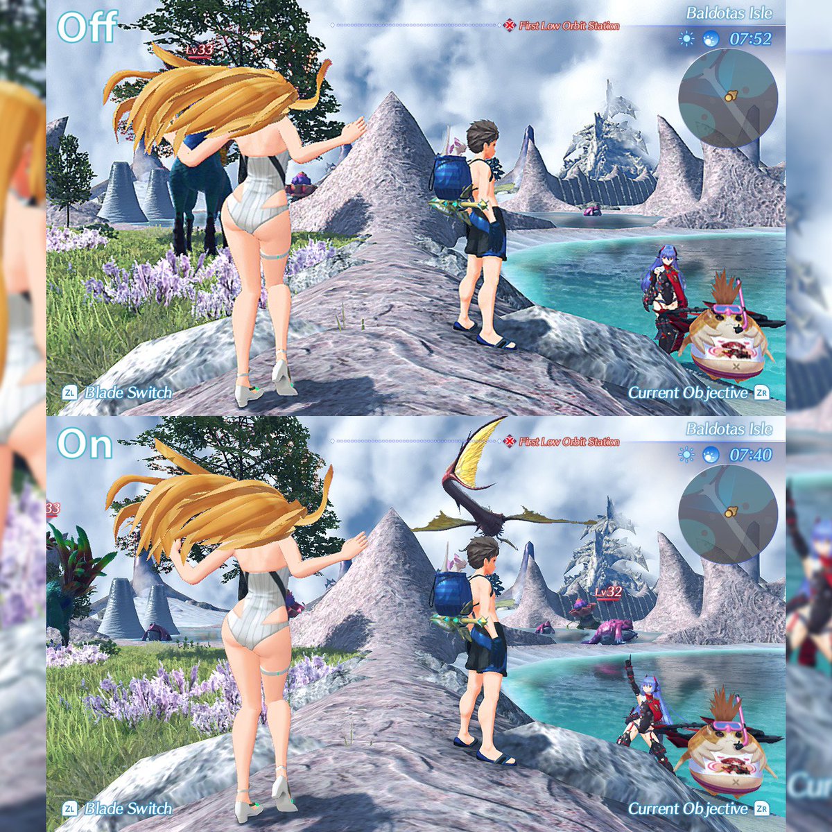 kirachem's tweet photo. Xenoblade Chronicles 2 Handheld Mode Boost Off vs On comparison

With Handheld Mode Boost enabled, you can play Switch 1 games at their docked resolution while in handheld mode. This means Xenoblade 2 now reaches a maximum resolution of 720p while in handheld mode on Switch 2, which will look much better than stretching a 540p image on a 1080p display.

Not only is there a boost in resolution, but you also get the benefits of better textures, level of detail, draw distance, and background clarity from the docked version of the game.

The original screenshots used for the comparisons were taken using the Switch 2's Capture Button in handheld mode and are in 720p. As was the case with Xenoblade: Definitive Edition and 3, the differences in image quality are more noticeable in person, but hopefully they're still somewhat noticeable between the comparisons I'm sharing (not to mention additional image compression).