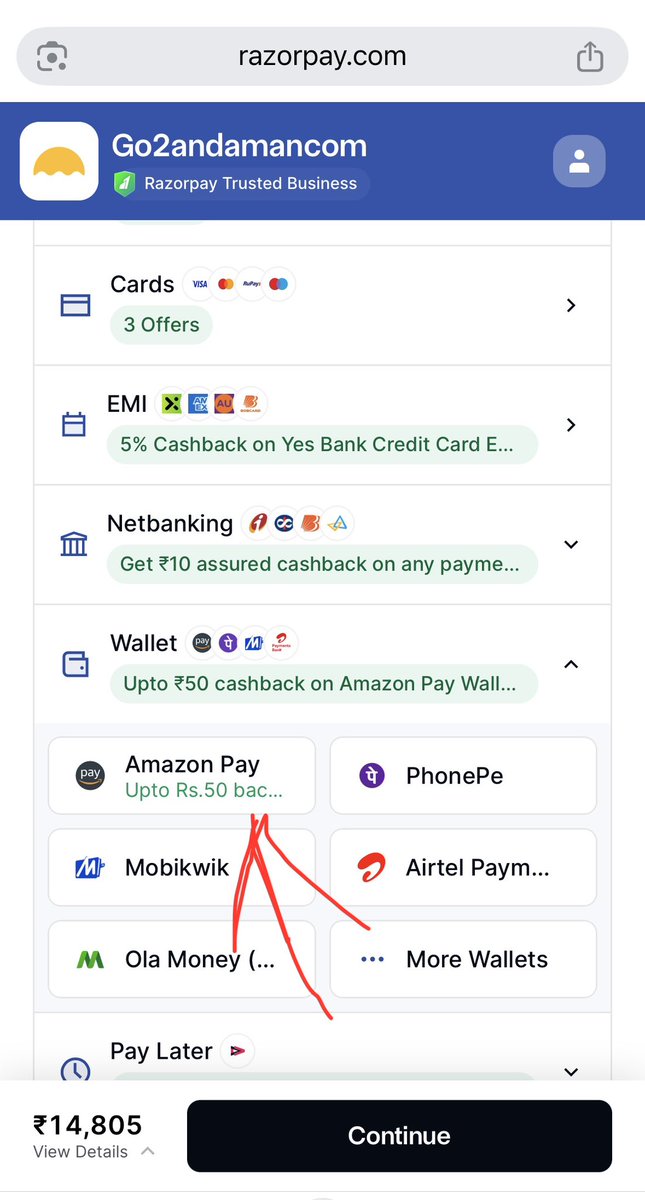 taditdash's tweet image. Booked ferries in Andaman using Amazon Pay 🤘

Yes, it works 💯

Steps 👇
• Select ferry 👉 go2andaman.com/online-ferry-b…
• Enter details
• Choose Amazon Pay at checkout

Easy + rewards 💰
And you know why Amazon Pay 😉

#ccgeeks #ccgeek #andaman #amazon