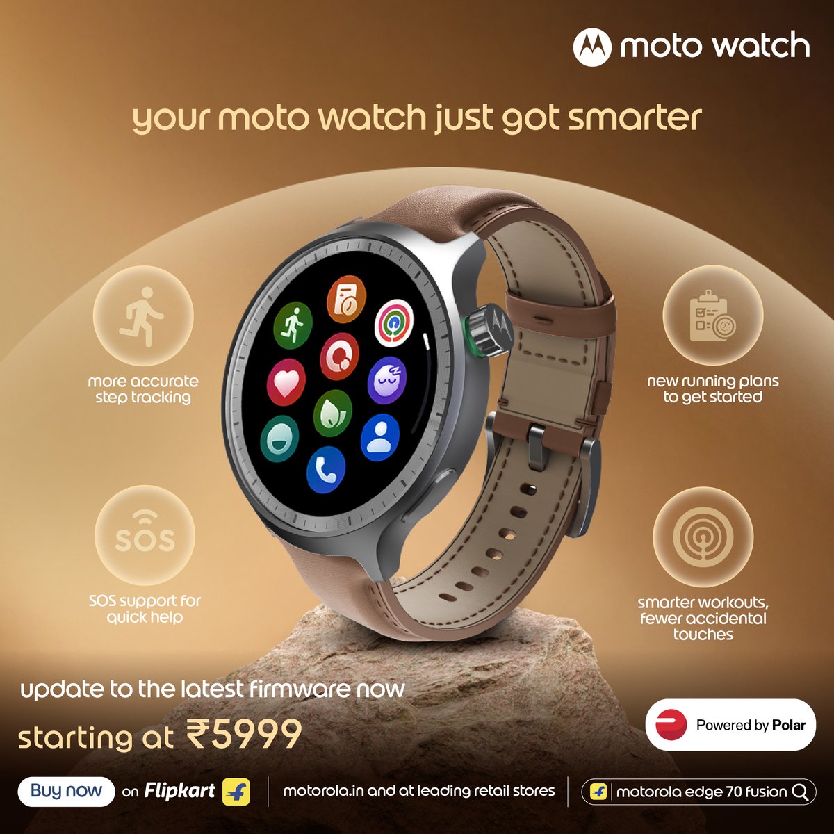 motorolaindia's tweet image. Your moto watch just got smarter with a new firmware update, designed to keep up with every move you make.

Update now and experience a watch that’s always getting better.
Available on Flipkart, motorola.in and leading retail stores.

#MotoWatch #Motorola