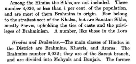 PBBrom's tweet photo. The Sikhs of Hazara were mostly of Brahmin origin. Few belonged to the strictest sect of the Khalsa, but many were Sanatan Sikhs, mostly Shaivites, upholding the ties of caste and the privileges of Brahminism.

 The Brahmins of Hazara were Saraswat Brahmins—Mohyal and Bhunjahi. https://t.co/BRazfQ4bch