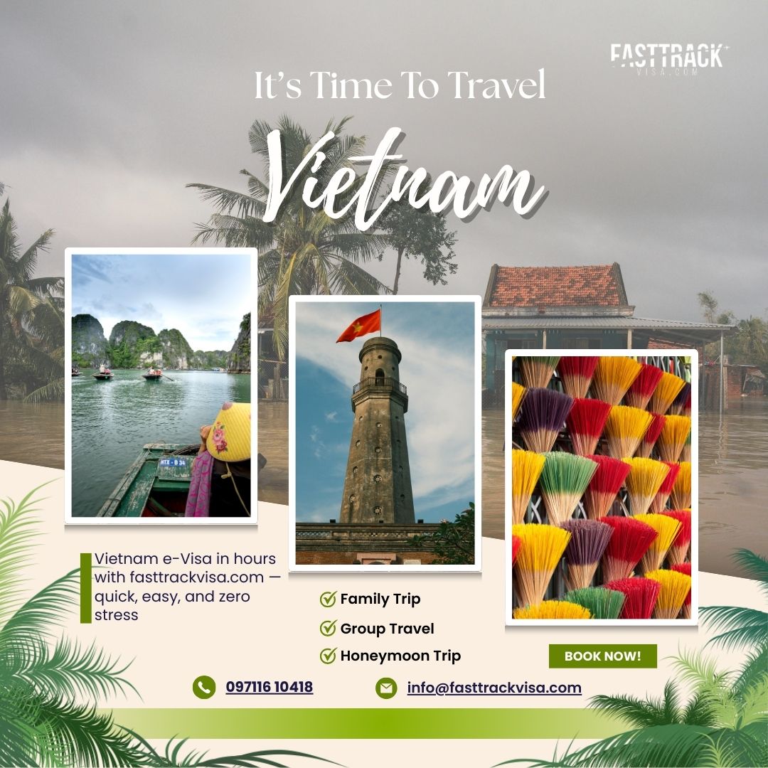 FastrackVisa's tweet photo. Get your Vietnam e-Visa in just hours and travel with complete peace of mind.

1- Quick &amp; seamless e-Visa Processing
2- Minimal Documentation
3- Dedicated Expert Assistance

Call us: 97116 10418
Visit: https://t.co/c6dC5AkChr
#FastTrackVisa #EVisa #VisitVietnam #ExploreVietnam https://t.co/6ibjPM3cWT