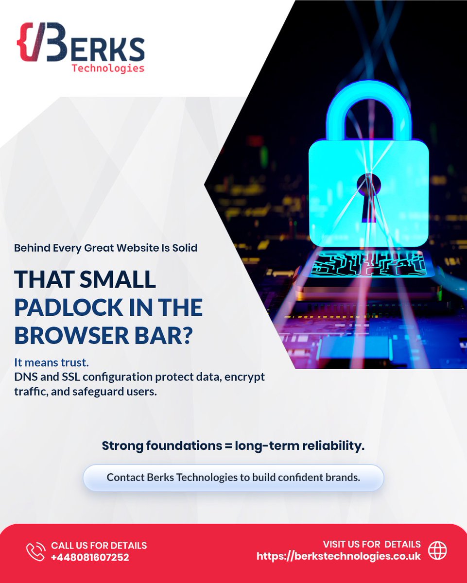 berkstechnology's tweet photo. A beautiful website means nothing without security.
We configure DNS &amp; SSL to protect, encrypt, and ensure long-term reliability.
Secure your foundation today.
https://t.co/czQA6F7EHU
#Berkstechnologies #IT #Technology #AI #DigitalTransformation #Web_Hosting #Domain https://t.co/CBpRygNyg3