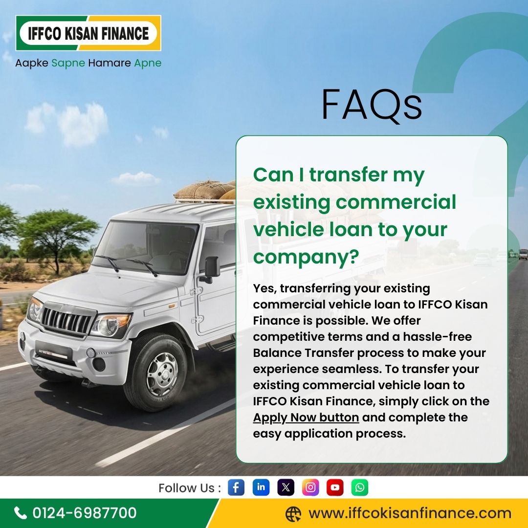 KISANFINANCE's tweet image. 🚛 Know Everything About UCV Loan Process.
Applying for a UCV (Used Commercial Vehicle) Loan with IFFCO Kisan Finance is simple, fast, and hassle-free.

🚀 Apply Today

📞 0124-6987700
📧 care@kisanfinance.com
🌐 iffcokisanfinance.com/used-commercia…

#UCVLoan #CommercialVehicle #EasyProcess