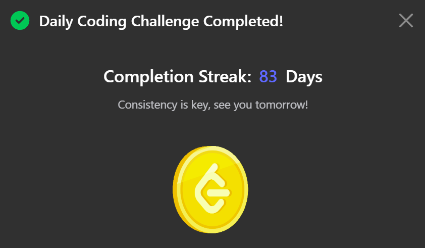 ravixpanchal's tweet photo. Day 83 completed ✅

#leetcodePOTD #100daysofcode #coding #tech #X https://t.co/cQNGh9POQu