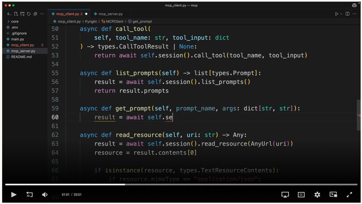 tkubotake's tweet photo. Introduction to Model Context Protocol（MCPのコース）は、動画を流しで聞いたとしても、わかりずらい。
結論、サンプルソースを結構しっかり読まないと、仕組みやシーケンスを理解できない、すると結構読み応えのあるものになります
https://t.co/N03QhZck9S https://t.co/VsaYfqtYx5