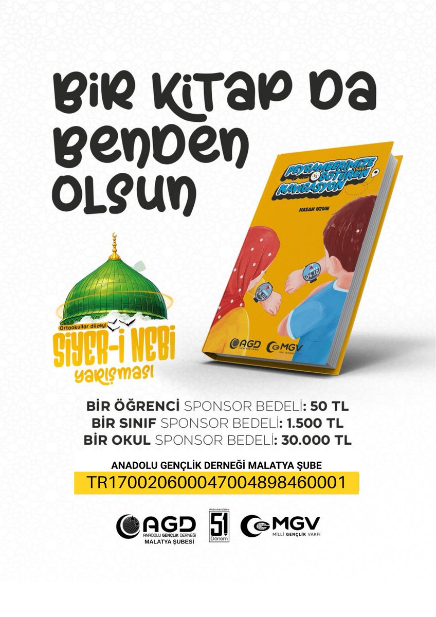👍"BİR KİTAP DA BENDEN OLSUN"

🌹Peygamber Efendimiz(s.a.v)'in hayatını okuyup tanıması için bir Ortaokullu öğrenciye kitap hediye ederek bu hayra vesile olabilirsiniz.

📔1 Kitap Bedeli: 50 TL

efendimizinizinde.com🖱

#GençlerEfendimizinİzinde
#SiyeriNebi
#BirYıldızınİzinde