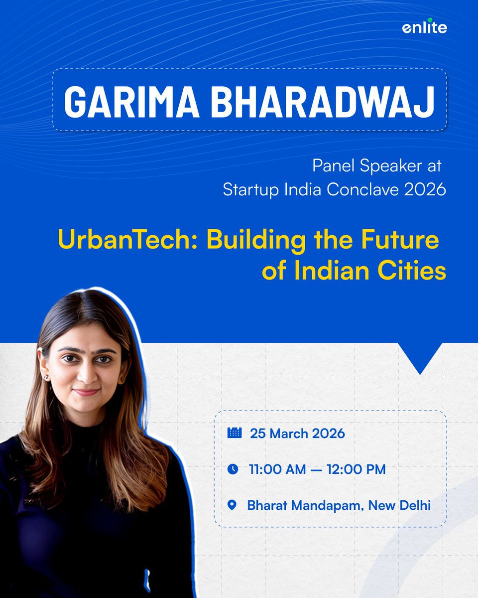 Enlite at Startup India Conclave 2026

Garima Bharadwaj on UrbanTech Building the Future of Indian Cities

25 March | 11 AM
Innovation Stage, Hall 1, Bharat Mandapam, New Delhi

#UrbanTech #SmartCities #ClimateTech
