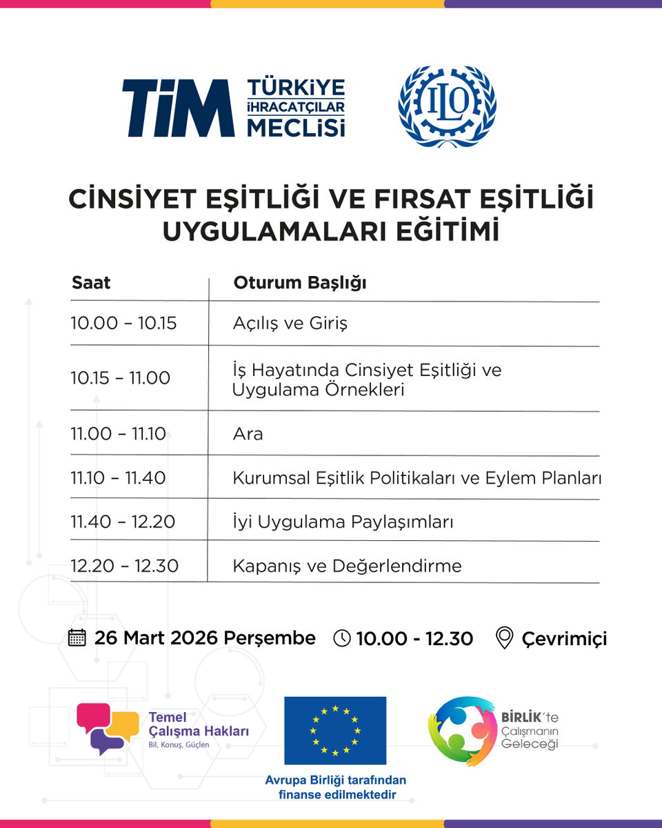 yuksekovatso's tweet photo. 1- Değerli Üyemiz! Uluslararası Çalışma Örgütü (ILO) ve Türkiye İhracatçılar Meclisi iş birliğinde Avrupa Birliği Türkiye Delegasyonu destekleriyle "BİRLİKte Çalışmanın Geleceği" projesi kapsamında düzenlenen Cinsiyet Eşitliği ve Fırsat Eşitliği Uygulamaları Eğitimi, https://t.co/hEI7CbHvSQ