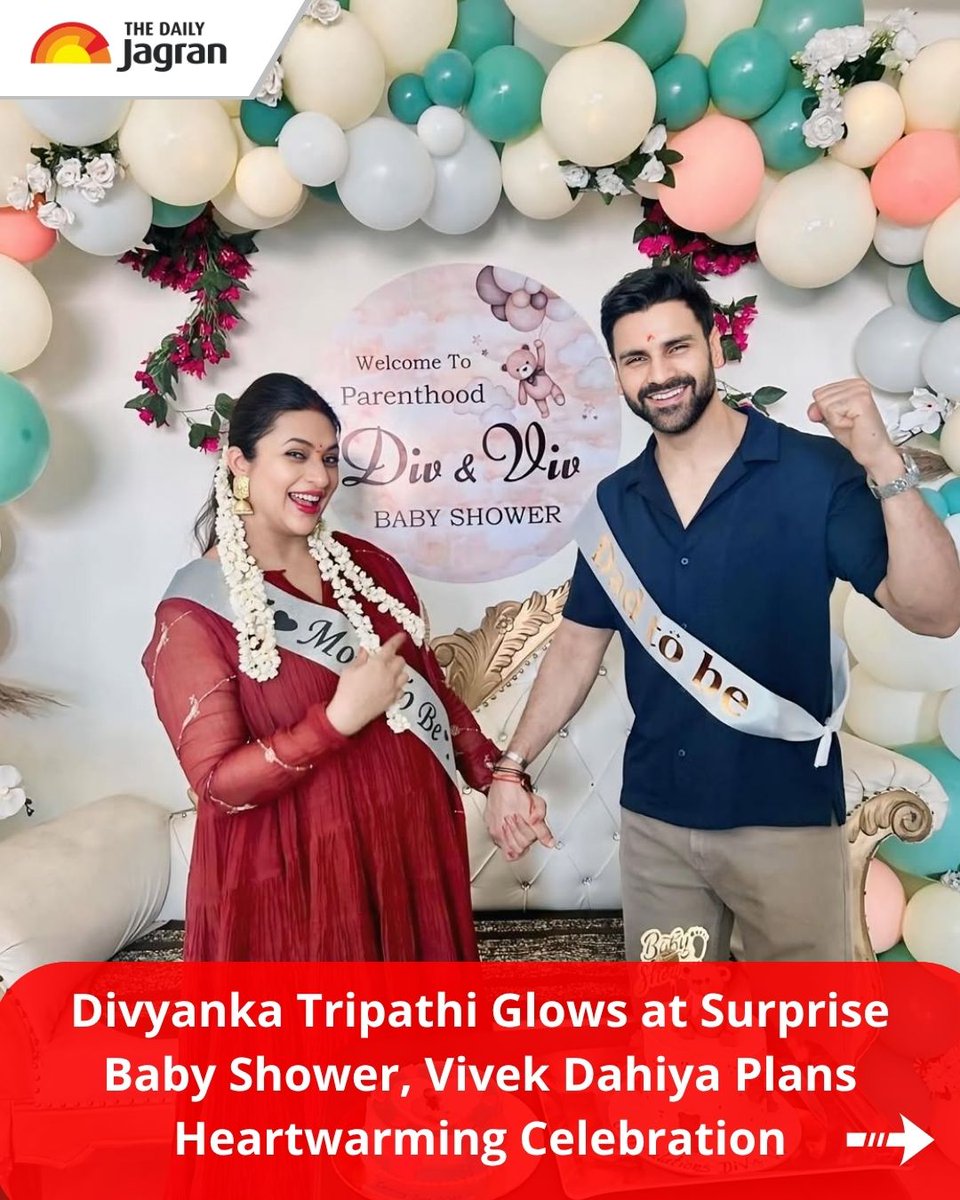 TheDailyJagran's tweet image. Divyanka Tripathi celebrated a beautiful surprise baby shower with husband Vivek Dahiya and close family. The intimate event was filled with love, joy, and special moments. 

#DivyankaTripathi #VivekDahiya #BabyShower #MomToBe #CelebrityNews #Love