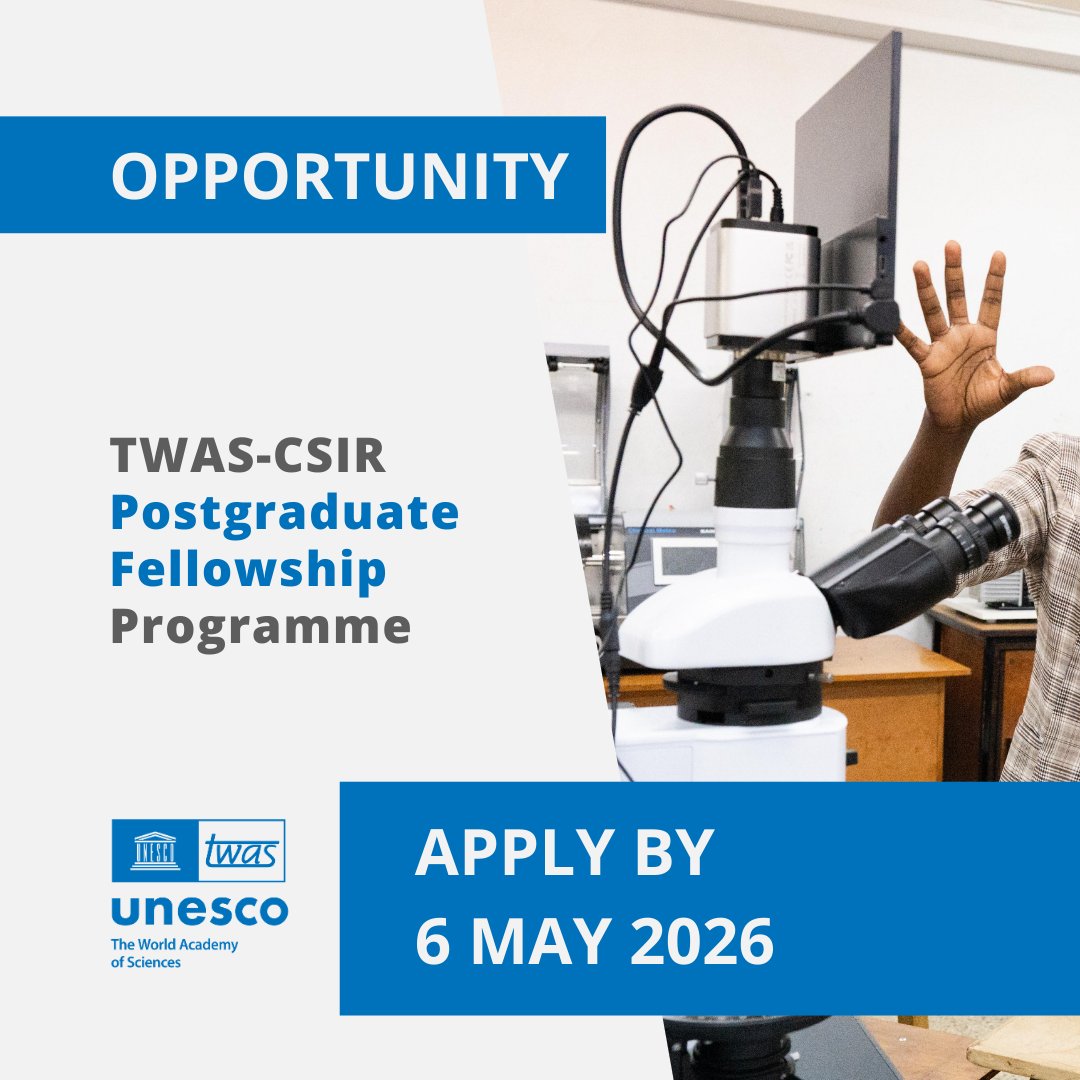 CSSPBA's tweet photo. @TWASAREP 
برنامج TWAS-CSIR 2026 للباحثين من المنطقة العربية.
🔹 الدعم: راتب شهري + سكن + تأمين صحي. 
🔹 المكان: مختبرات CSIR العالمية بالهند. 🔹 الشروط: ماجستير، سن تحت 35، وخطاب قبول من المعهد المضيف.
🌍 الدول: مصر، الأردن، تونس، المغرب، السودان، وبقية الدول العربية النامية. https://t.co/jFgBYGytok