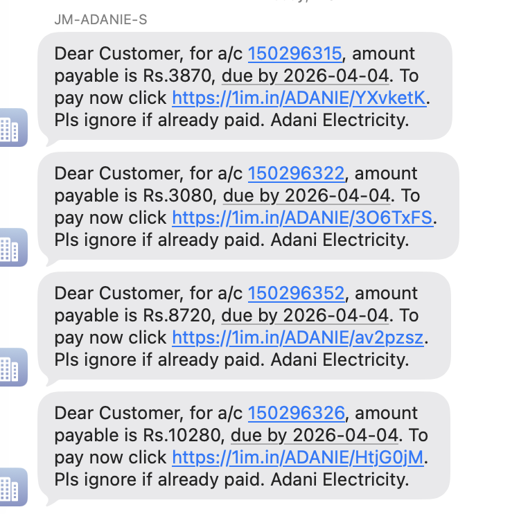 amargutta's tweet photo. @Adani_Elec_Mum How is I am getting all these notifications for bills but none of these acct no belongs to my meter. https://t.co/IbvqSLSDI3