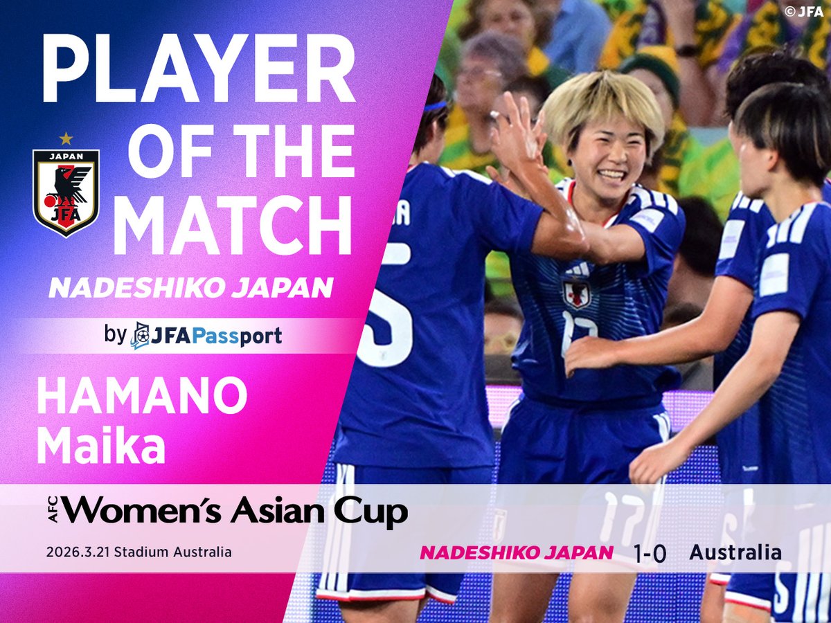 ファン・サポーターが選ぶ 🔹𝐏𝐥𝐚𝐲𝐞𝐫 𝐨𝐟 𝐭𝐡𝐞 𝐌𝐚𝐭𝐜𝐡🔹 by「#JFAPassport」 『AFC女子アジアカップオーストラリア ...