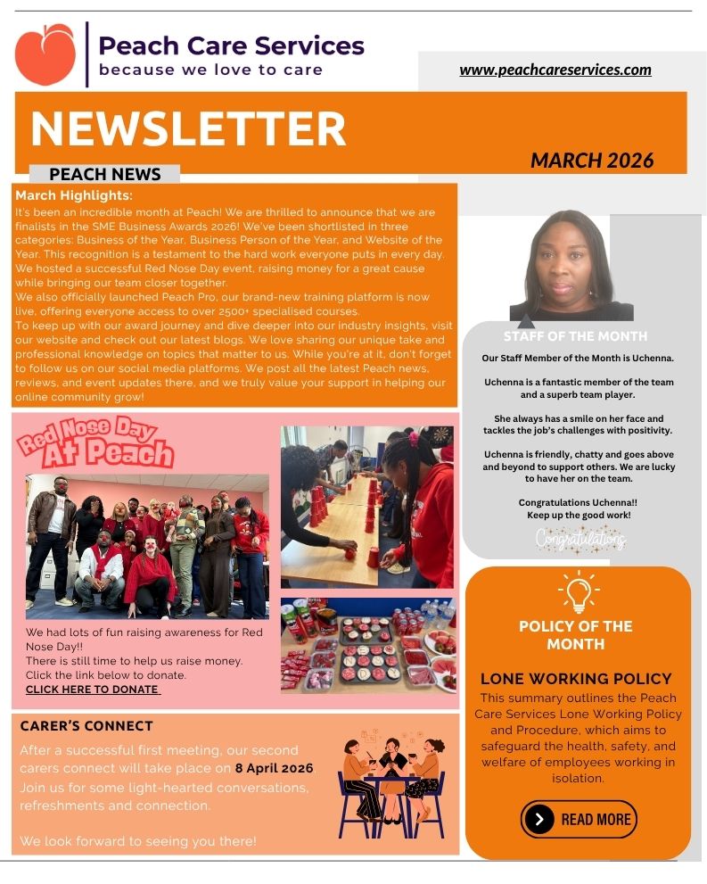PEACHCSLTD's tweet photo. March has been a massive milestone month for the Peach Care Services team! 

🏆 Finalists for 3 SME Business Awards (incl. Business of the Year!) 
🚀 Launched Peach Pro with 2,500+ courses 
🤝 Launching 'The Friday Social' to combat loneliness

Read our full Newsletter below! 👇
#MiltonKeynes #SocialCare #SMEAwards #CareProfessionals #RedNoseDay #Peachcaremonthlies