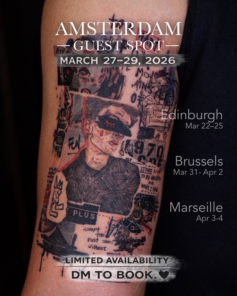 Baeksa83's tweet photo. Currently on my Europe guest tattoo tour ✈️

—
📍Edinburgh | Mar 22–25
📍Amsterdam | Mar 27–29
📍Brussels | Mar 31 – Apr 2
📍Marseille | Apr 3–4

—

DM / opium104@gmail.com to book ✉️
(Please include placement, size, and reference images for faster response)  #amsterdamtattoo https://t.co/jxFbVtYXRo