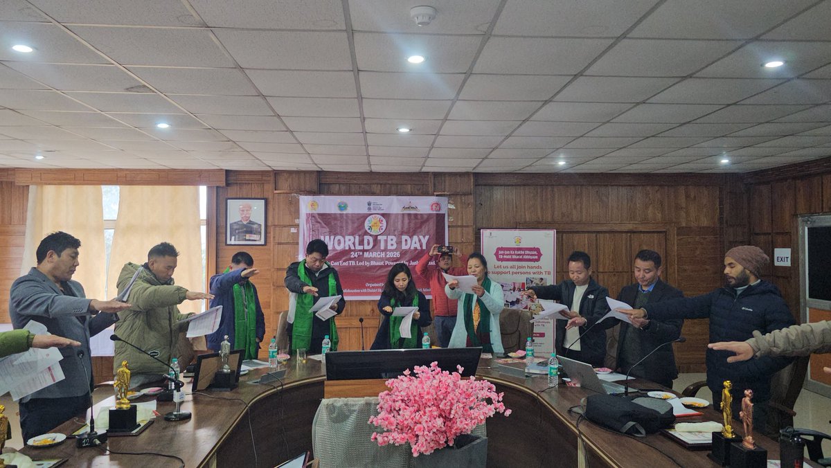 diprotawang's tweet photo. The 143rd World Tuberculosis (TB) Day was commemorated with great enthusiasm at the Conference Hall of the Deputy Commissioner’s Office, Tawang, bringing together district officials, healthcare professionals, and community representatives to reaffirm their commitment toward a TB-free society.
The programme was graced by ZPC Tawang @LekiGombu, Deputy Commissioner Tawang @NamgyalAngmo,IAS and Additional Deputy Commissioner Tawang @rinchinleta. Also present were DMO Dr. Thupten Lhamu, DRCHO-cum-DTO Dr. Rinchin Neema, Medical Superintendent, KDS District Hospital Dr. Tenzin Kunga, along with SMOs, MOs, HWOs, PRI members, and Gaon Burahs.
Addressing the gathering, the DC highlighted that although the prevalence of TB in Tawang is relatively low, sustained awareness and proper treatment are essential to eliminate the disease entirely. She informed that the district now has 32 TB Mukt Panchayats, an increase from 29 last year. Urging Gaon Burahs and PRI members to actively disseminate information, she called upon the public to come forward for testing and support the mission of a TB-free society.
ZPC Leki Gombu emphasized the importance of proactive awareness campaigns and noted that Panchayats and Gaon Burahs play a crucial role in spreading information at the grassroots level. He encouraged PRI members to actively educate villagers and also stressed the need to promote routine vaccination programmes. Demonstrating his commitment, he expressed willingness to adopt a TB patient.
Earlier, Medical Superintendent Dr. Tenzin Kunga delivered a detailed PowerPoint presentation covering the history of TB, its societal impact, and the role of citizens in eliminating the disease.
In his welcome address, DRCHO-cum-DTO Dr. Rinchin Neema expressed gratitude to frontline health workers for their tireless efforts. He cautioned that even a single TB-positive case has the potential to spread infection widely if not controlled. He further informed that Tawang has achieved 11 Gold, 14 Silver, and 7 Bronze TB Mukt Gram Panchayats, recognized with Mahatma Gandhi statues and commendation certificates—Gold for three consecutive years without TB cases, Silver for two years, and Bronze for one year. Currently, only nine patients are under DOTS treatment in the district.