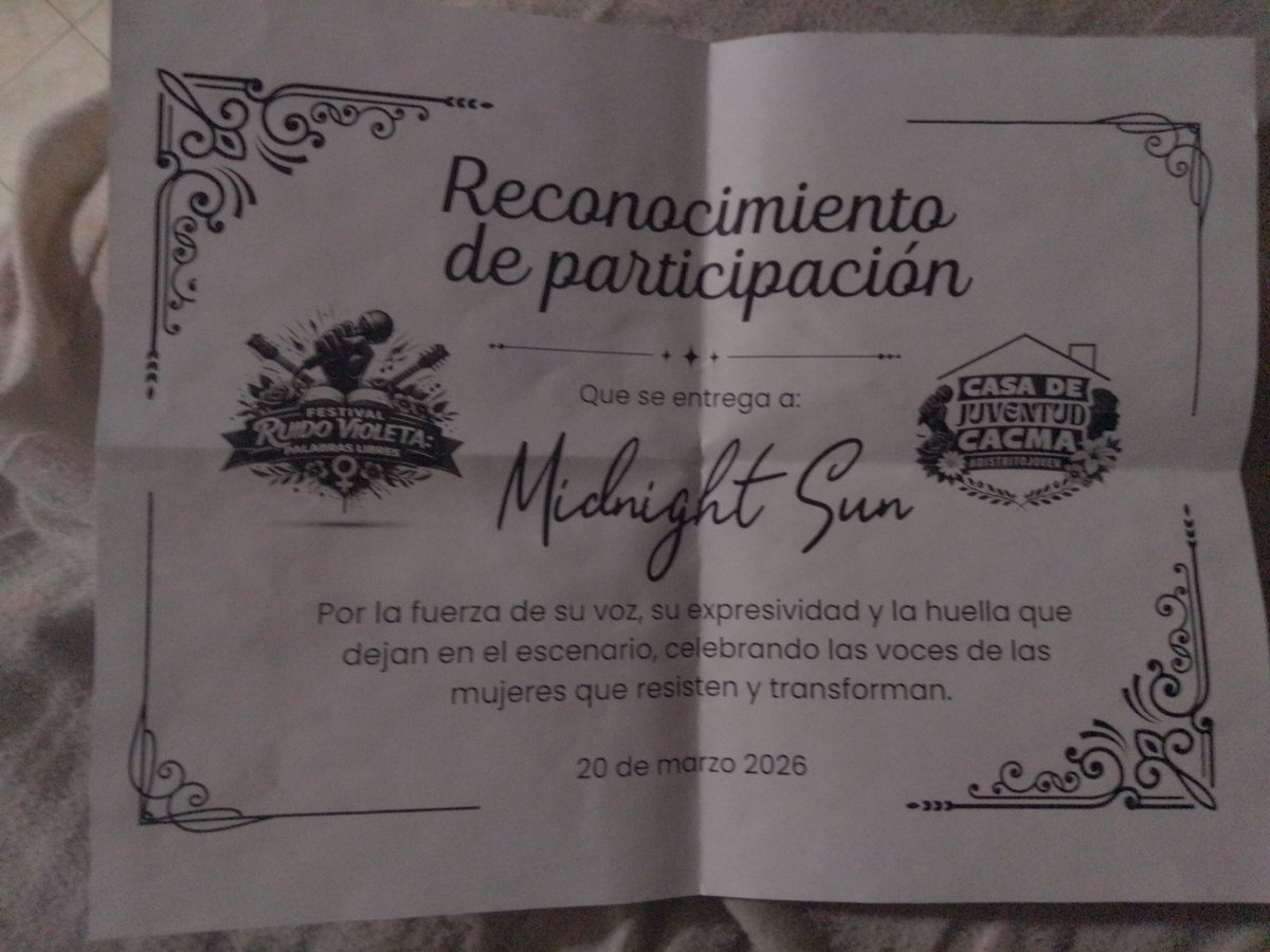 MidnigthSunMS's tweet photo. Hey muchas gracias a todos los que se encontraron con nuestra música, en especial en la conmemoración de un día tan especial como lo es el 8 de marzo, y a la vez concursando, gracias a ustedes y a cada miembro de la banda, 2do lugar https://t.co/kUtfsePMH3