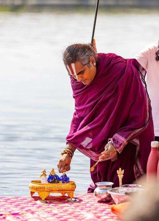 Yamuna Chhath, the descent of Yamuna Devi as a river upon this earth. 

In the long ages of Vaikuntha, Sri Krishna looked at his own reflection appearing upon the ground. A small pool of sparkling water with droplets jumping in ecstasy. The Lord had just taken a sip and a few