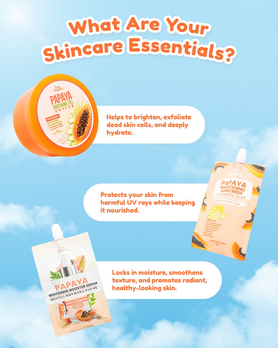 Meet your daily skin heroes 🌿 
Brighten, hydrate, and protect with Papaya goodness!🧡

 #EverOrganics #WhatYourSkinDeserves